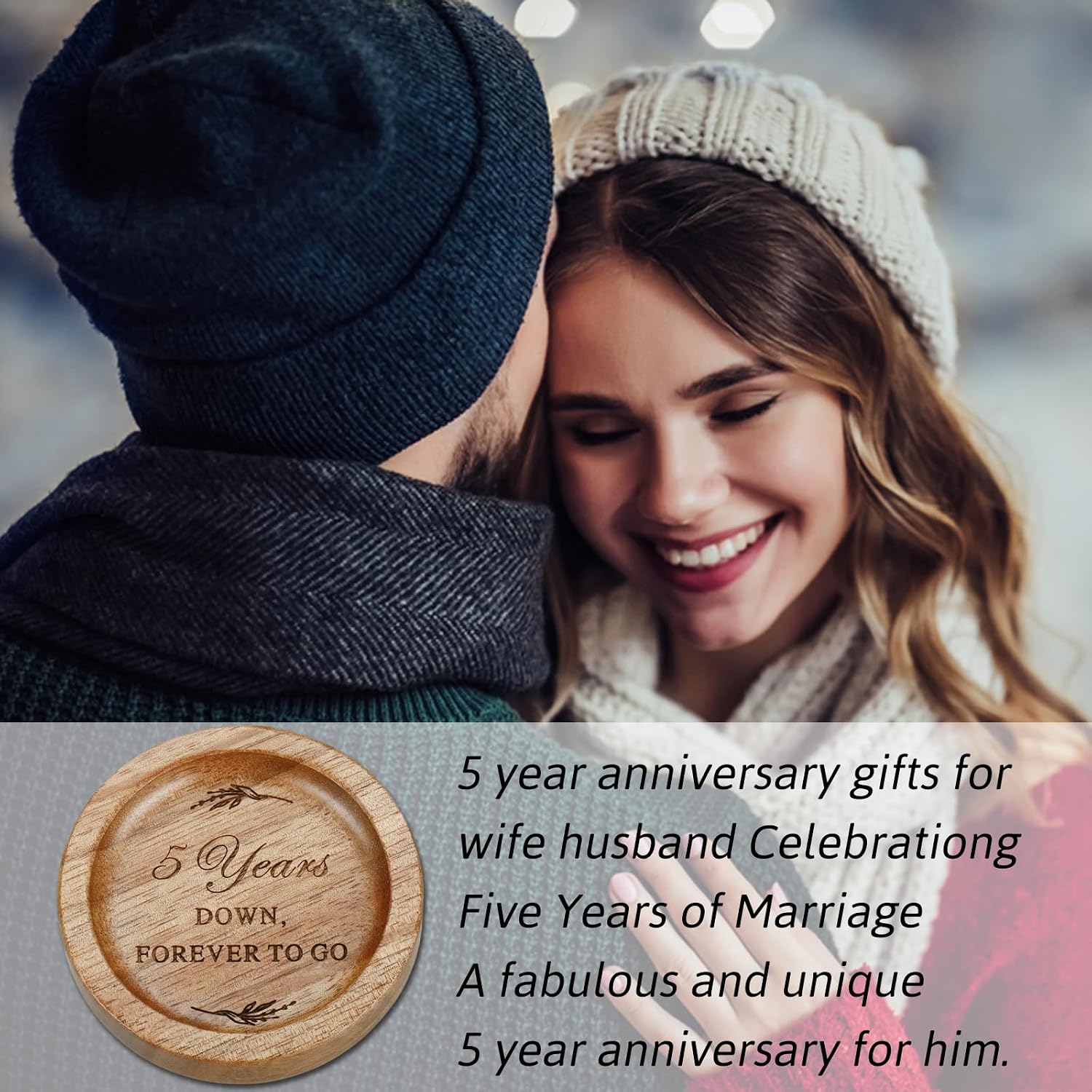 Ring Dish 5 Year Anniversary Wood Gift for Him Her 5th Gifts for Husband | Wife Wooden Wedding Ring Dish 5 Year Marriage Anniversary Presents for Couple, Fifth Anniversay Present for Women Men