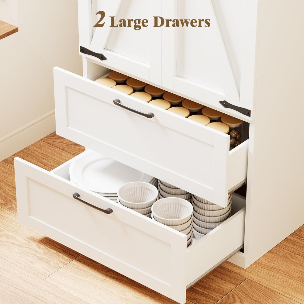 71” H Kitchen Pantry Cabinet, 4-Tier Farmhouse Storage Cabinet with Barn Door...
