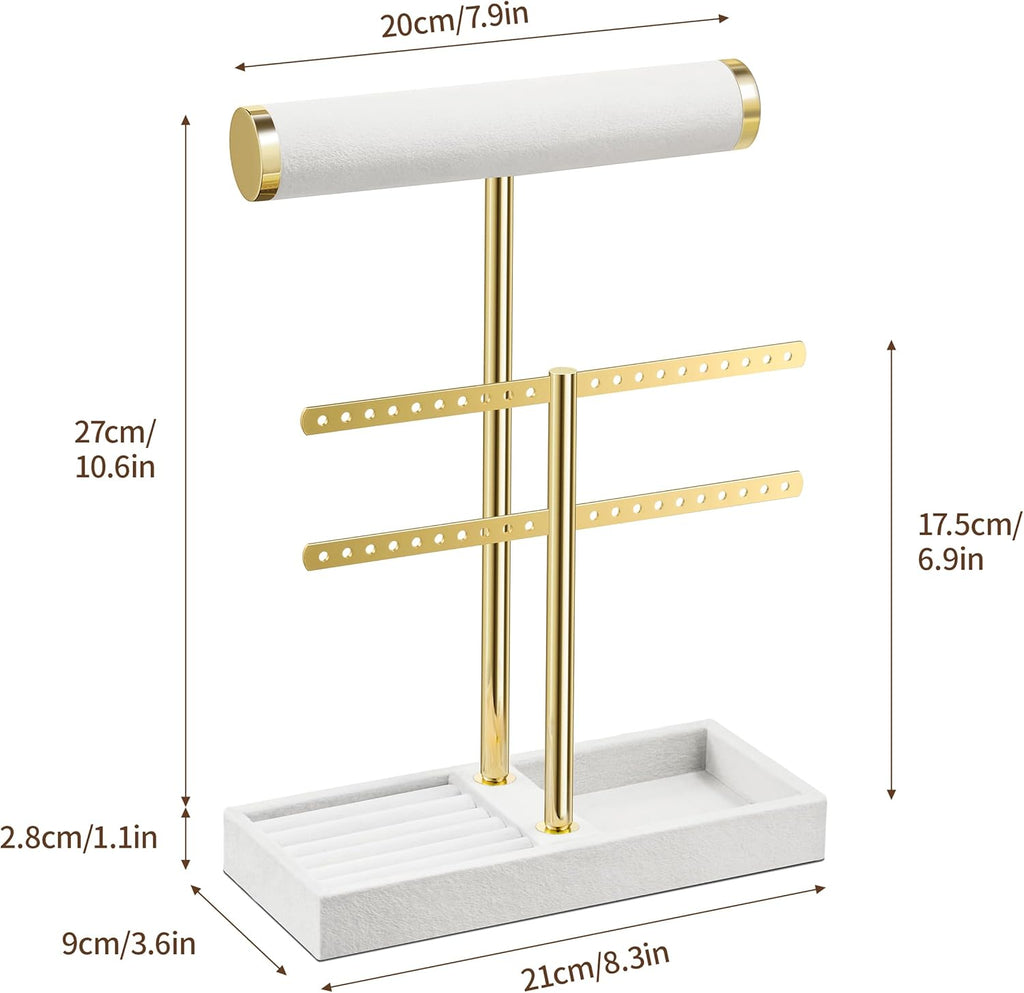 2 Tier Bracelet Holder Display - Detachable T Bar White Velvet Bracelet Holder, Jewelry Holder Organizer for Bracelet, Necklace, Earrings, Rings