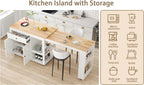 JassmiPkwy 78'' Rolling Kitchen Island with Extendable Dining Table for 4, Kitchen Islands on Wheels w/Pull Out Table, Drawer, 2-Tier Storage Shelf, Hooks, White