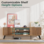 COMHOMA TV Stand for Living Room, Mid Century Modern Entertainment Center for 55/60/65 Inch TVs, Retro Brown TV Console with Fluted Door Cabinets and Open Adjustable Shelve Storage for Bedroom (59In)
