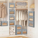 Small Fabric Storage bins - Collapsible Storage Bins with Open Window, 4 Pack Closet Baskets for Shelves, Stackable Decorative Boxes for Home, Dorm, Grey, 13.7"x 9.8" x 9.8"