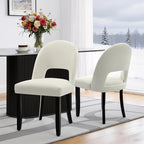 Upholstered Dining Chairs Set of 2, Modern Farmhouse Wooden Kitchen Chairs with Solid Wood Legs & Linen Fabric Backrest, Cream White