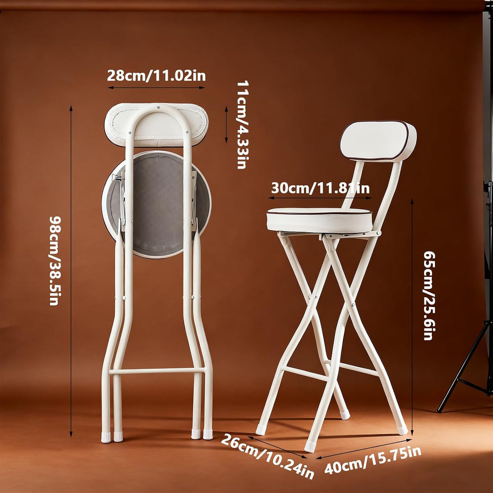 2 Pcs Folding Bar Stool with Backrest & Footrest 25.6in Height Tall Folda...