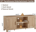 Farmhouse 55" Entertainment Center, Natural Oak Tv Stand with Adjustable Shelves & 2 Door Storage,Wood Media Console Cabinet for TVs Up to 65 inches, Rustic Tv Stands for Living Room,Bedroom
