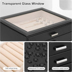 DesignSter Jewelry Box Organizer, Jewelry Box for Women, PU Jewelry Organizer Display Case with Side Drawers, Jewelry Storage for Earring Necklace Ring Bracelet Watch
