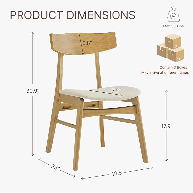 Wooden Dining Chairs Set of 6, Upholstered Modern Dining Room Chairs, Mid Cen...