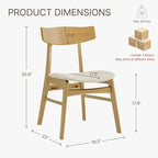 Wooden Dining Chairs Set of 6, Upholstered Modern Dining Room Chairs, Mid Century Oak Kitchen Chairs with Curved Wood Backrest for Kitchen, Restaurant, Farmhouse (Cream Fabric & Original Color)