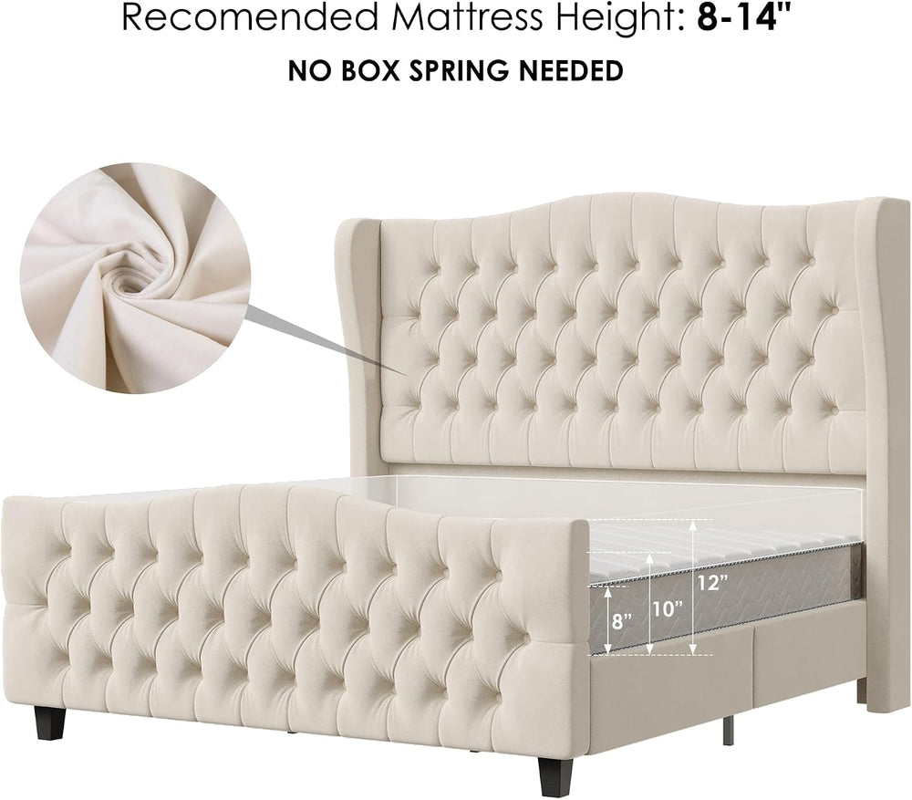 Keyluv Full Size 54.3" Tall Bed Frame with Wingback Headboard & Foot...