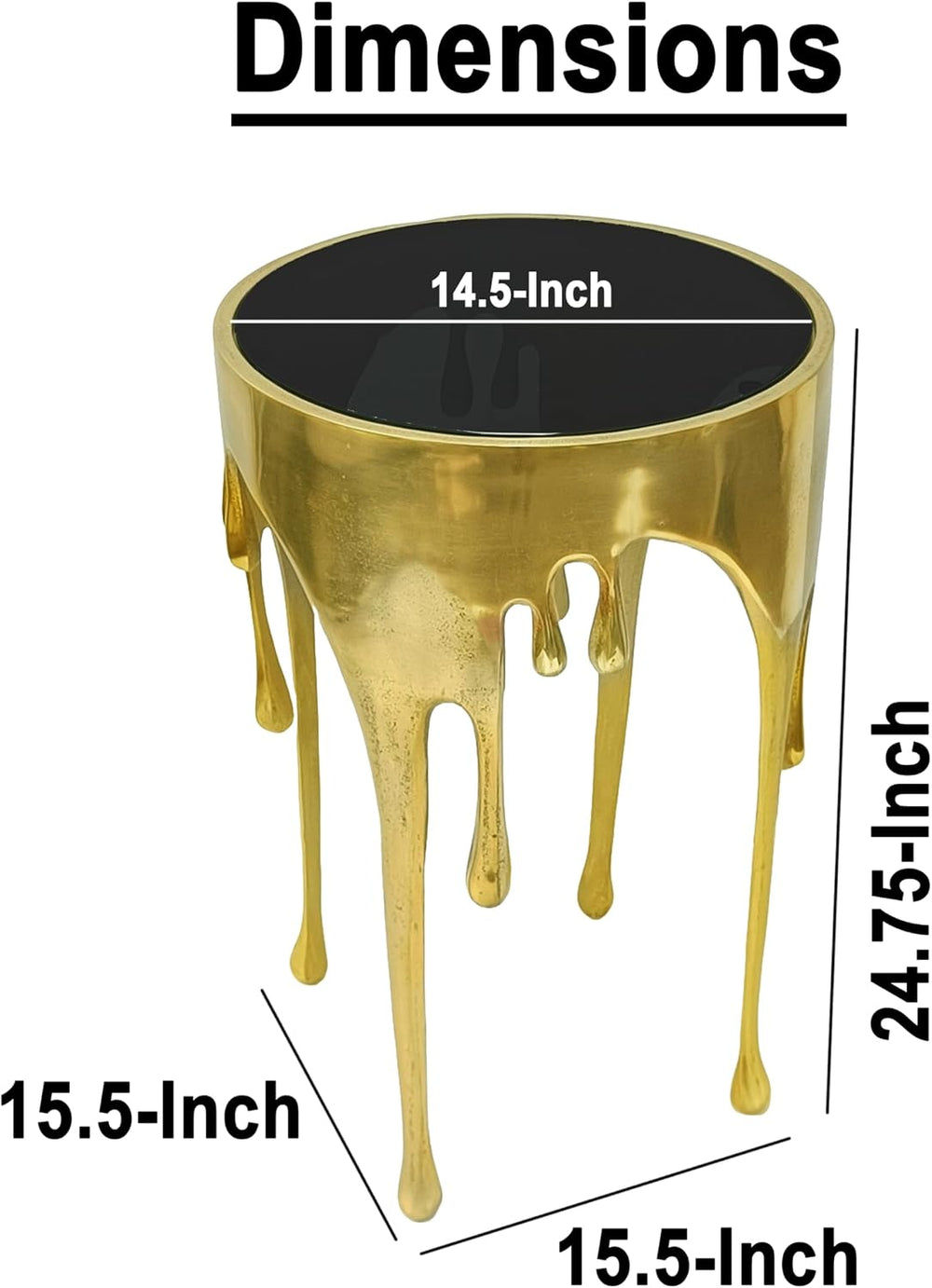 TUP THE URBAN PORT Capri Side End Table, 24.75 Inch Round Glass Top, Antique ...