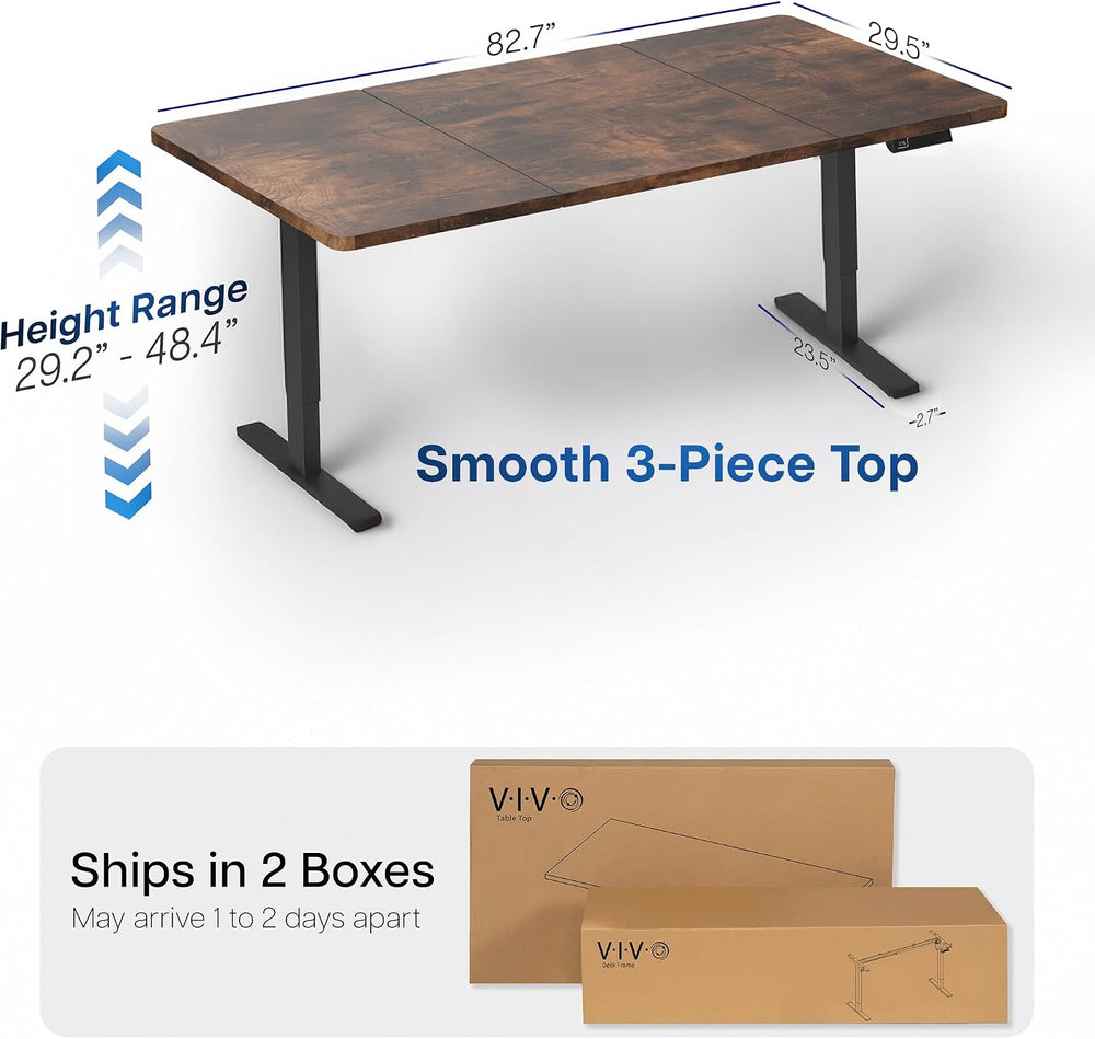 VIVO Electric Standing Desk, Smooth 3-Piece 83" x 30" Vintage Brown...