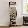 Nuoex Blanket Ladder with Shelf, 6 Layer Wall-Leaning Blanket Rack, Farmhouse Blanket Shelf for Storage and Home Decor, Freestanding Rack for Bathroom, Rustic Brown and Black