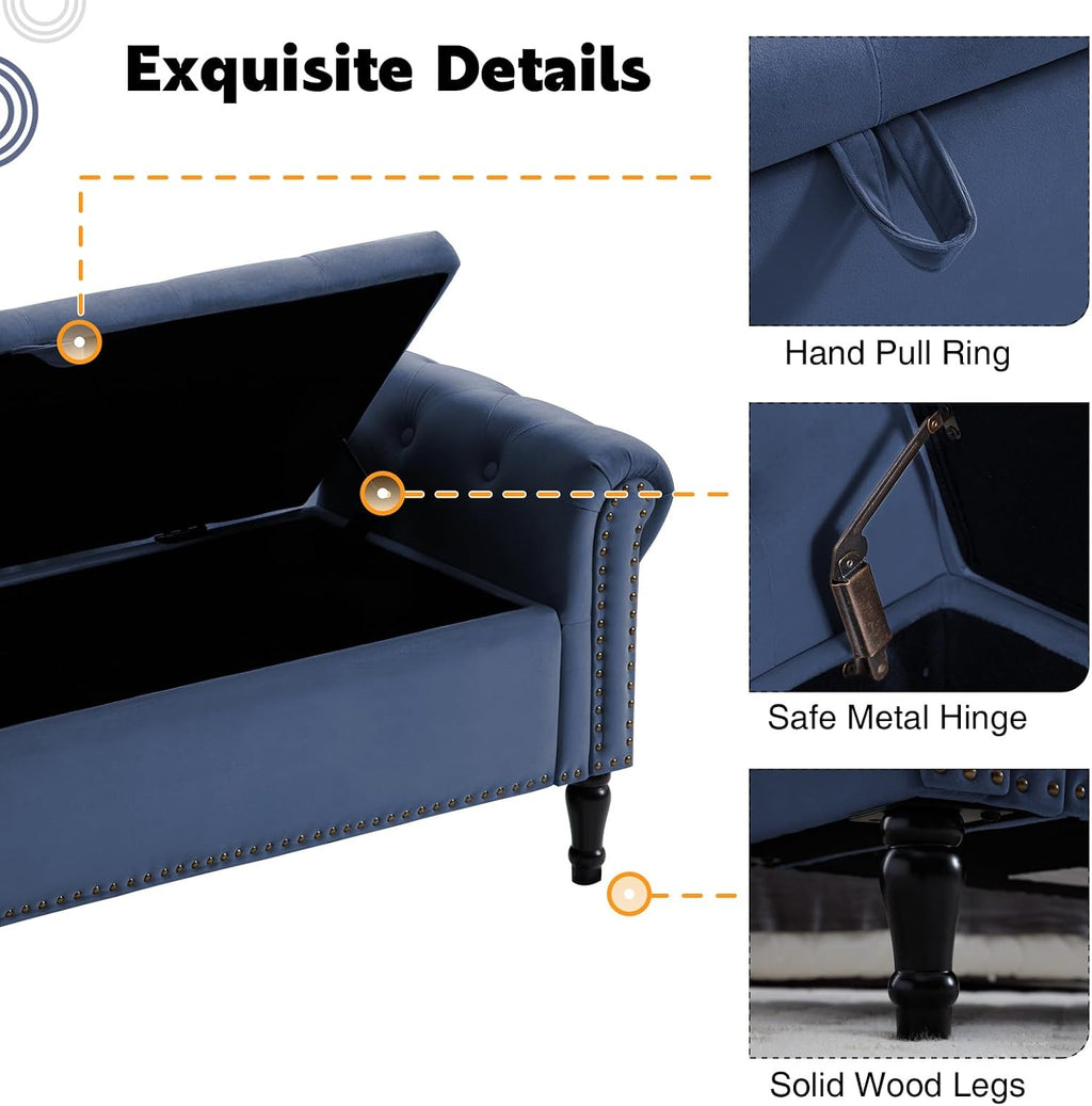 67'' End of Bed Storage Bench King Size, Storage Bench for Bedroom End of Bed, Upholstered Velvet Tufted Storage Ottoman Benches with Arms for Living Room, Entryway, Dark Blue