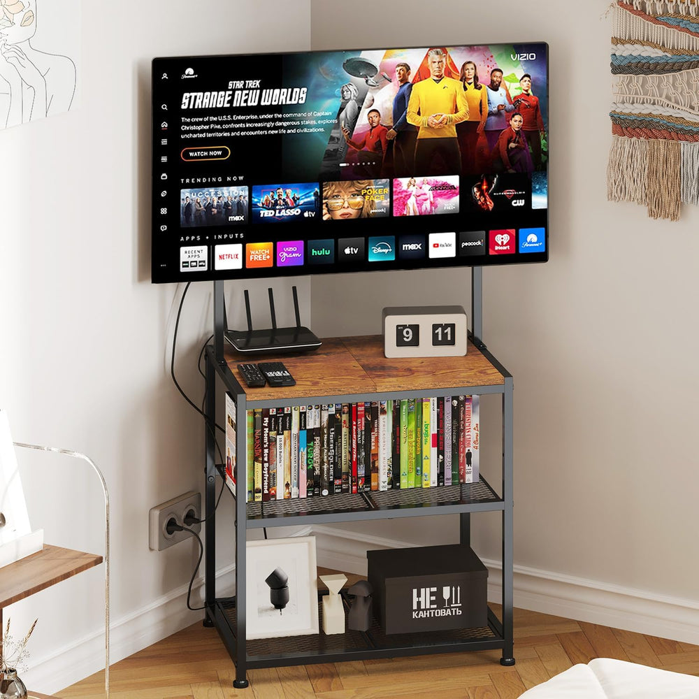 23 Inch to 50 Inch Floor Small Corner TV Stand with Storage Shelves for Livin...