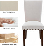 Set of 2 Beige Upholstered Dining Chairs – Farmhouse Kitchen Chairs with High Back, Solid Rubberwood Legs, Padded Foam Seat & Bronze Nailhead Trim, Comfortable Dining Room Chairs for Home, Living Room