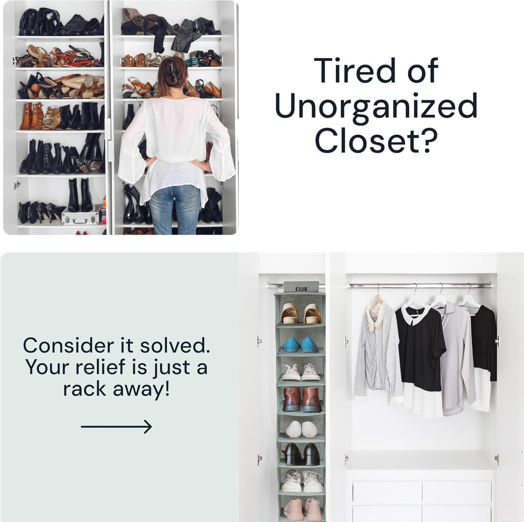 Boxy Concepts 10-Shelf Hanging Hat Organizer for Baseball Caps - Grey Contemporary Fabric - Space-Saving Baseball Cap Organizer & Closet Storage - Wall-Mount Hat Rack & Shoe Rack