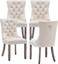 Kiztir Velvet Dining Chairs Set of 4, Upholstered Dining Room Chairs with Ring Pull Trim and Button Back, Luxury Tufted Dining Chair for Living Room, Bedroom, Kitchen (Beige)