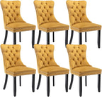 Velvet Dining Chairs Set of 6, Upholstered Dining Room Chairs with Back Ring Pull Trim and Solid Wood Legs,Tufted Wingback Kitchen Chair Perfect for Dining Room,Living Room,Kitchen(Gold)