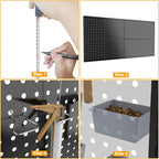 Pegboard Smith 4x2ft Metal Pegboard Kit for Tools Storage, Black Pegboard Wall Organizer with Hooks and Pegboard Bins