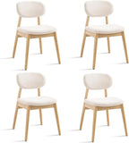 Wooden Dining Chairs Set of 4, Farmhouse Boucle Upholstered Kitchen Chairs, White