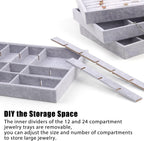 Rocutus Jewelry Trays,3 Pack Stackable Velvet Jewelry Organizer Tray Drawer Jewelry Storage Tray,Divided Ring Organizer Tray for Earrings, Necklaces, Bracelets,13.8"x9.5"x1.2" (Grey)