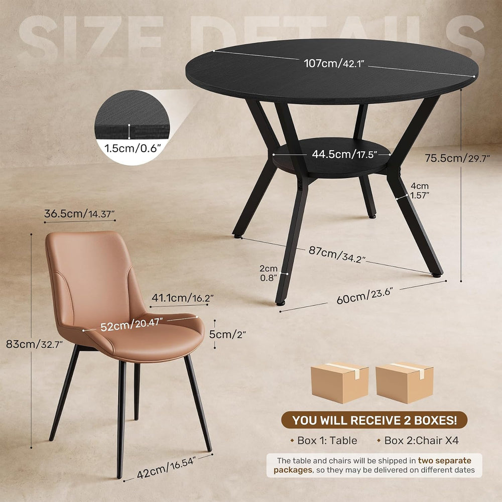 Miereirl 42.13" 5-Piece Round Dining Table Set for 4, Kitchen Table Set ...