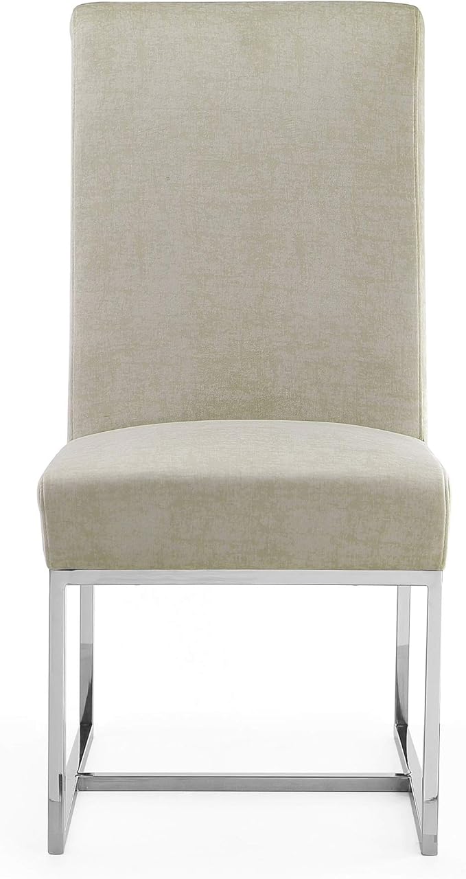 Manhattan Comfort Element Modern Velvet Dining Chairs, High Density Foam, Chrome Finish Stainless Steel Frame, High-Back, Fully Assembled Industrial Chic Accent Furniture, Set of 2, Champagne