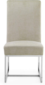 Manhattan Comfort Element Modern Velvet Dining Chairs, High Density Foam, Chrome Finish Stainless Steel Frame, High-Back, Fully Assembled Industrial Chic Accent Furniture, Set of 2, Champagne