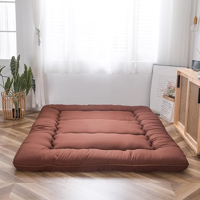 MAXYOYO Japanese Floor Mattress Futon Mattress, 4" Thicken Tatami Mat Sleeping Pad Foldable Roll Up Mat Boys Girls Dormitory Pad Kids Floor Lounger Pillow Bed, Charcoal Grey, Queen Size