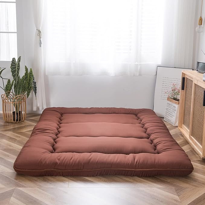 MAXYOYO Japanese Shiki Futon Mattress Floor Mattress Thicken Tatami Mat Sleeping Pad Roll Up Mattress Floor Lounger Bed Rolling Up Couch Bed Mattress Pad for Guest Room, Coffee, King