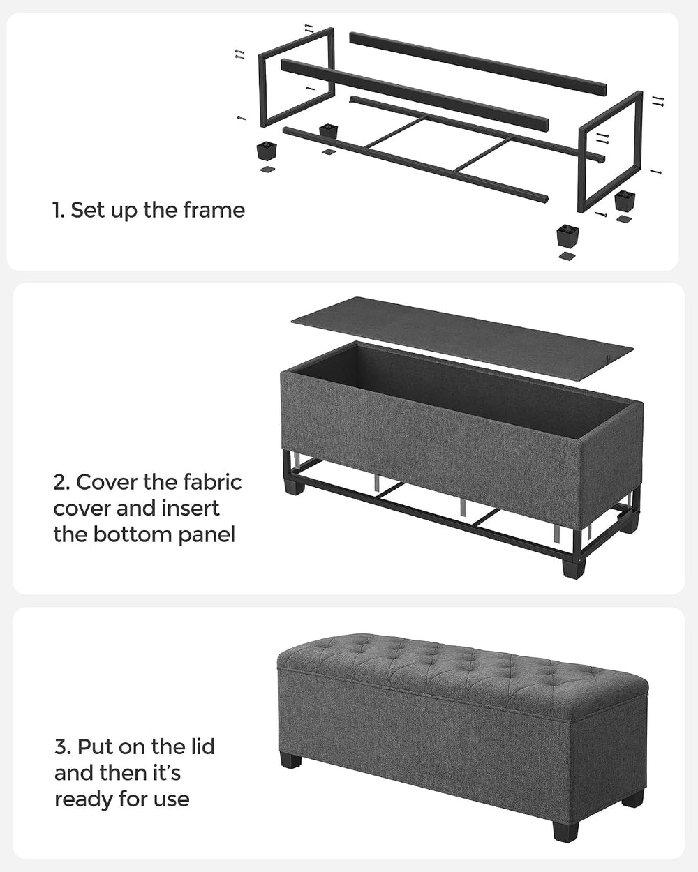 SONGMICS Storage Ottoman Bench, Foot Rest with Legs, Load up to 661.4 lb | En...