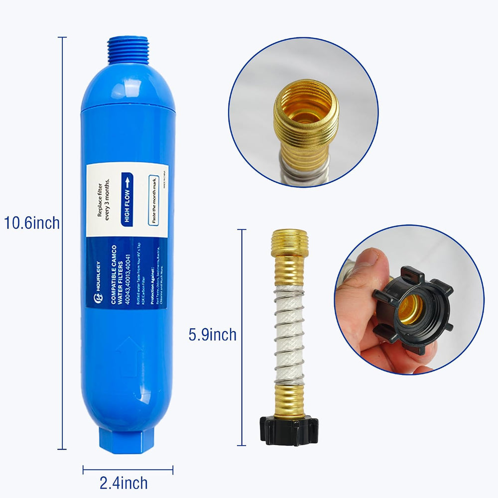 Hourleey 2 Pack RV Inline Water Filter with 2 Flexible Hose Protector, Reduce...