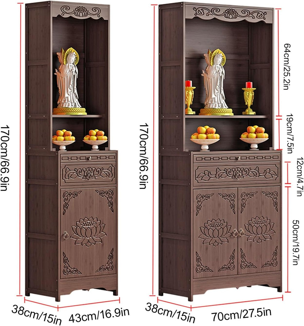 Meditation Table with Storage, Bamboo Buddhist Altar Cabinet, Personal Shrine...