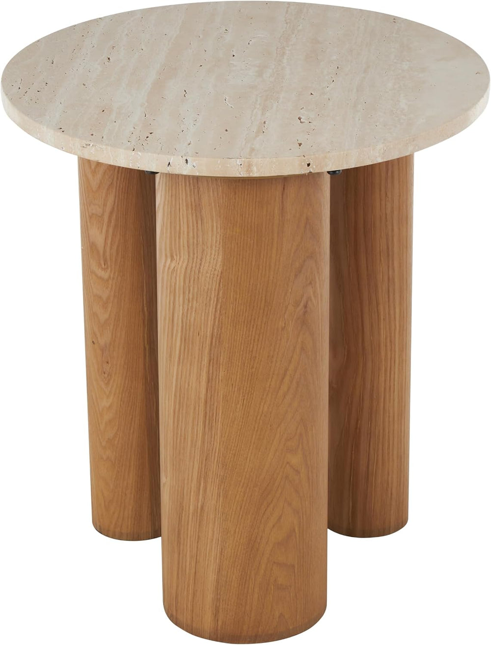 Deco 79 Wood Side End Accent Table End Table with Beige Round Marble Tabletop...