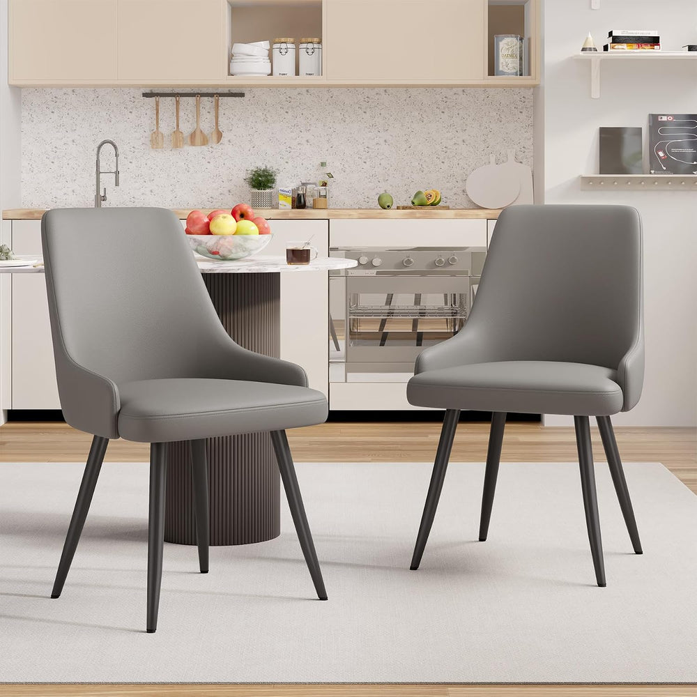 Faux Leather Chairs Set of 6, Waterproof Padded Seat,Grey