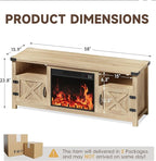 YESHOMY Fireplace TV Stand with Barn Doors and Open Display Shelf, Farmhouse Media Console with Hidden Cable Routing, Entertainment Center for Televisions up to 65+ Inch, Natural Oak