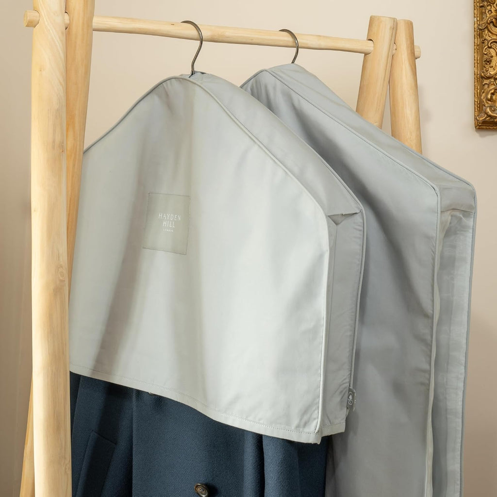 Organic Cotton Shoulder Covers for Hanging Clothes, Set of 3 | Dust Covers for Jackets, Coats and Dresses, Clothing Shoulder Covers For Closet, Certified Carbon Neutral, Gray