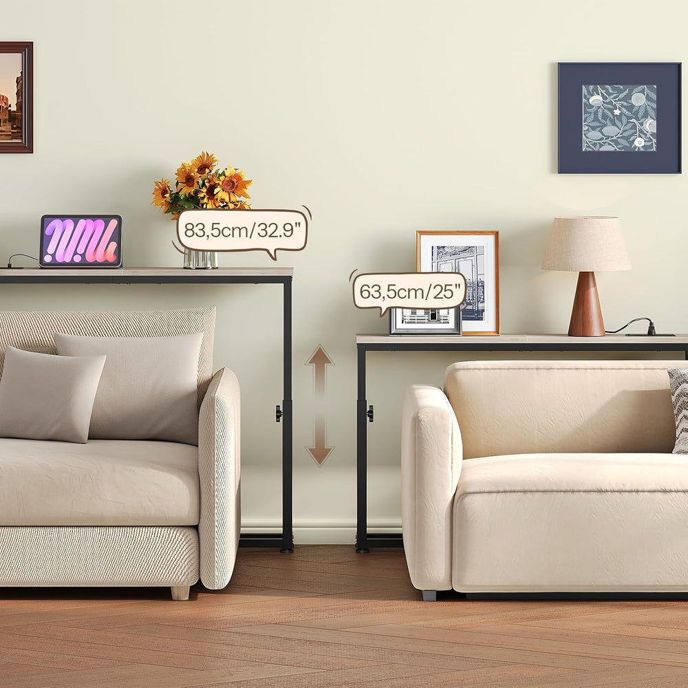 HOOBRO Narrow Console Table with Charging Station, Adjustable Height Sofa Tab...
