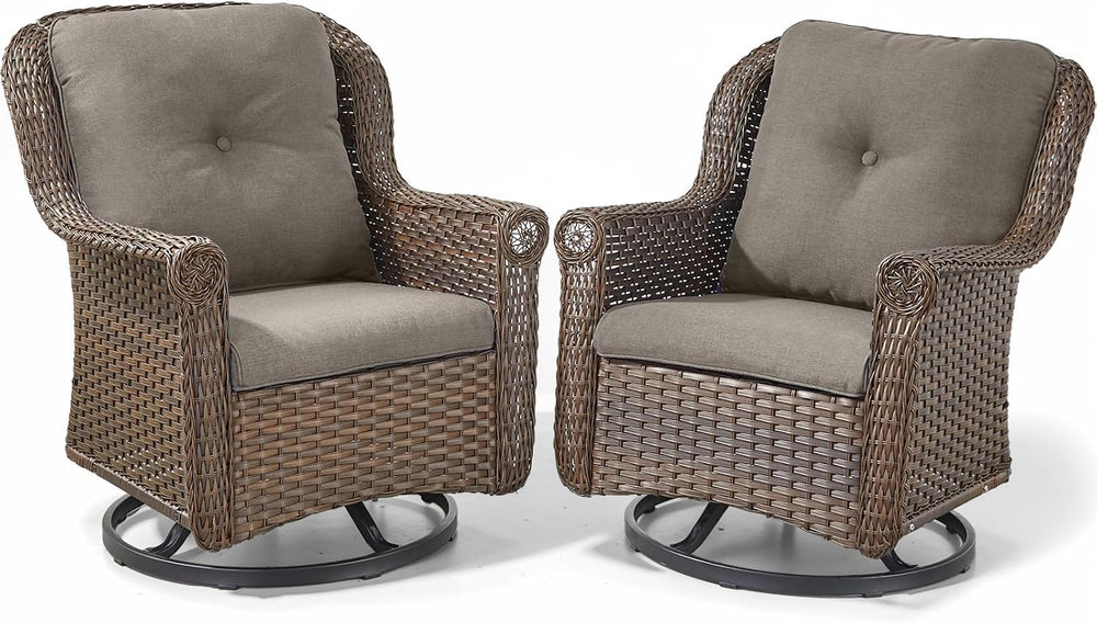Patio Chairs Outdoor Swivel Glider - Set of 2 High Back Outside Brown Wicker ...