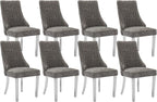 Dining Room Chairs Set of 8，Modern Channel Tufted Upholstered Dining Chairs with Silver Stainless Steel Legs, Comfortable Chenille Fabric Kitchen Chairs for Dining Room (Grey, 8pc)
