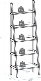 Casual Home 100% Solid Wood 5-Shelf Ladder Bookcase, Standard, 72"H, White
