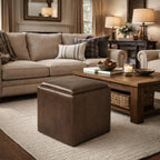 HomePop 17.5" Storage Ottoman with Tray Top - Brown Faux Leather