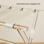 Sumerflos Acrylic Luggage Rack for Guest Room - Foldable Suitcase Stand with Leather Straps for Bedroom Living Room Hotel Heavy-Duty, Holds up to 50-100 lb lightweight Space Saving, Beige, 1 Pack