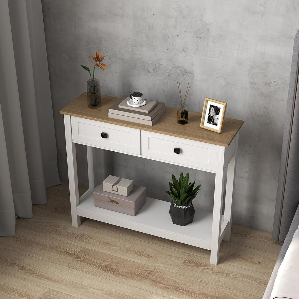 kinbor Entryway Table - White Console Table with 2 Drawers, Narrow Small Cons...