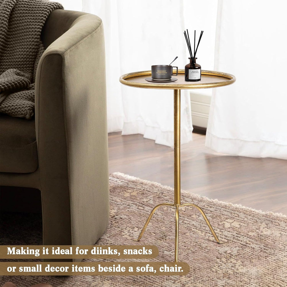 SHOHAYTO 2 Pcs Small Bronze Pedestal Side Table – 21.25" Tall Metal Mart...