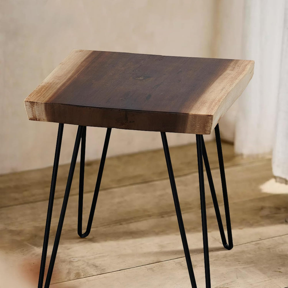 Square Teak Wood Slice Slab Side Table Top 17.7"x17.7"x1.96" L...