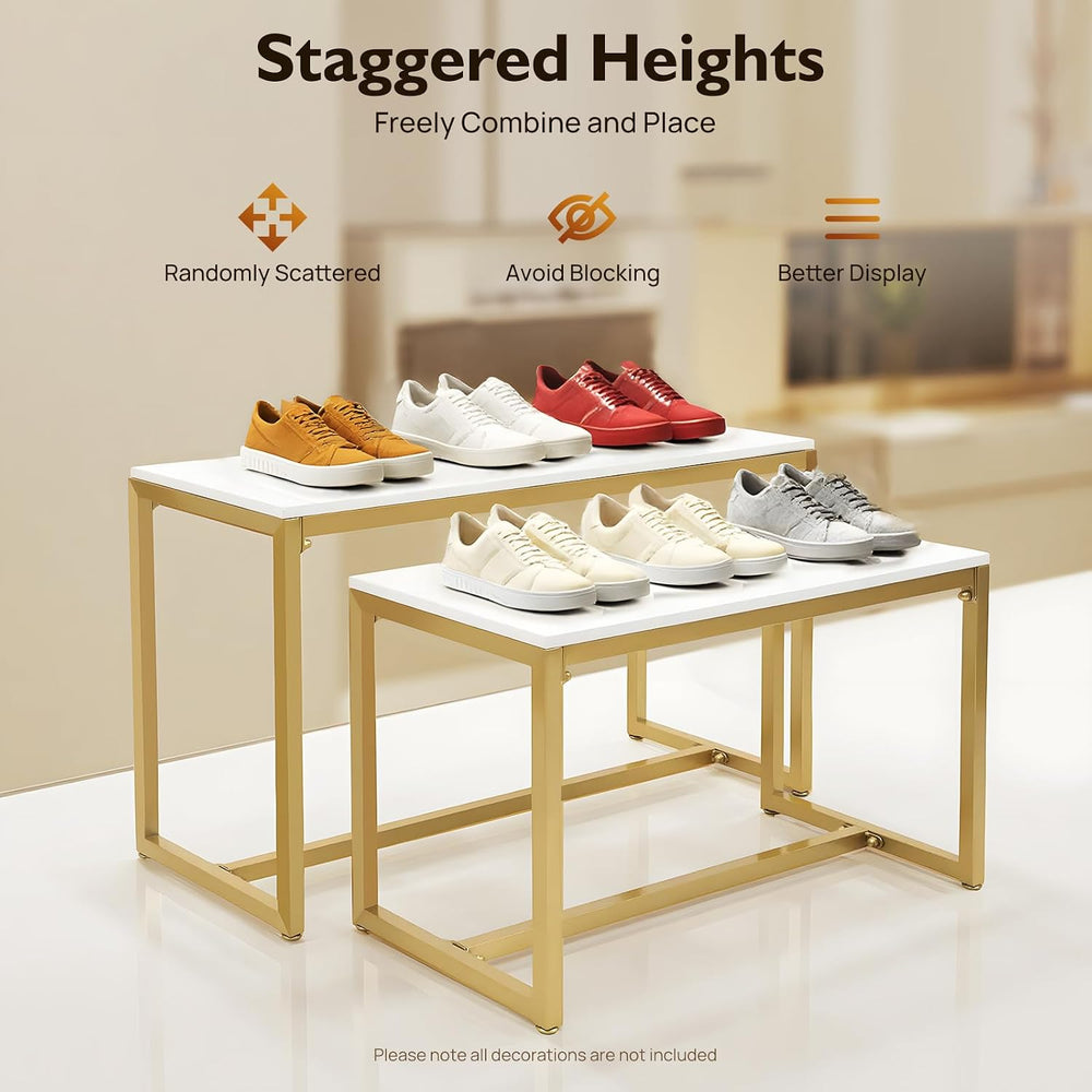 Metal Shoe Handbag Display Stand,Nesting Tables 2 Piece Set,Gold White Displa...