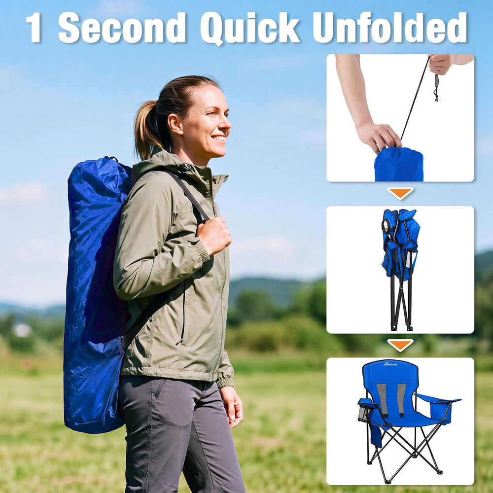 Camping Chairs for Adults 2 Pack, Folding Chair with 4-Can Cooler Bag & C...