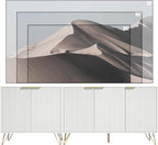 Fluted TV Stand for 80 Inch TV, Modern TV Stand Console, White Entertainment Center with Storage Cabinets, Adjustable Shelves & Gold Handles, Wood Media Cabinet for Living Room