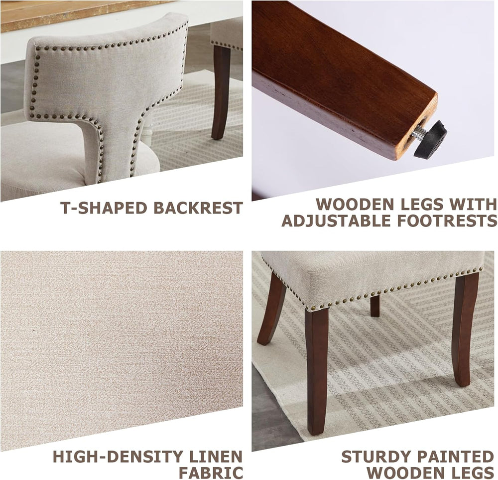 Mid Century Modern Farmhouse Dining Chairs Set of 2, Linen Upholstered with C...